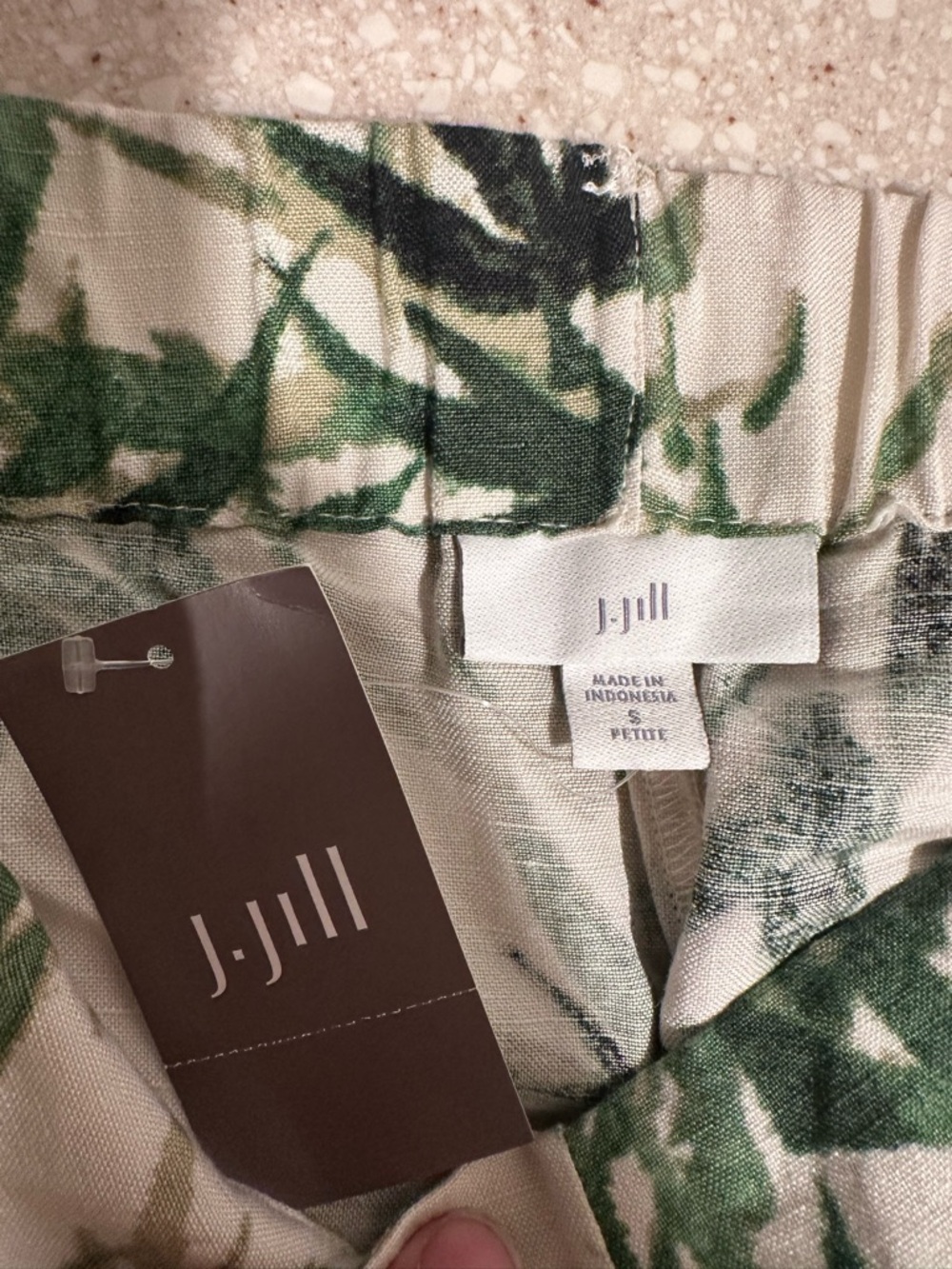 J. Jill Barley Palm Print Linen-Blend Wide Leg Crop Pants Beige GreenLeaf SP NWT - Picture 2 of 16